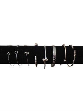 Set of 8 Silver Tone Minimalist Cuffs Bracelets